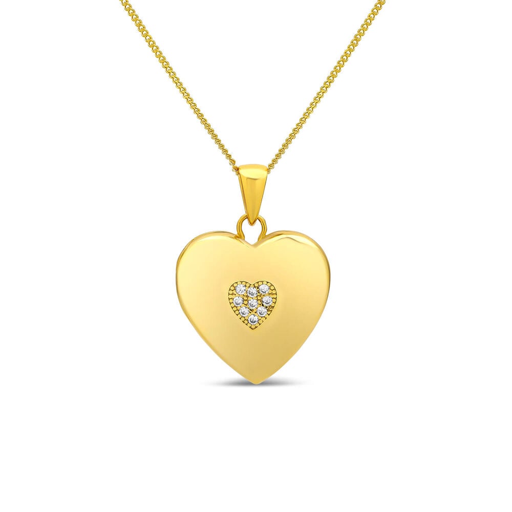 Yellow Gold Plated Sterling Silver Cubic Zirconia Centre Heart Locket Pendant