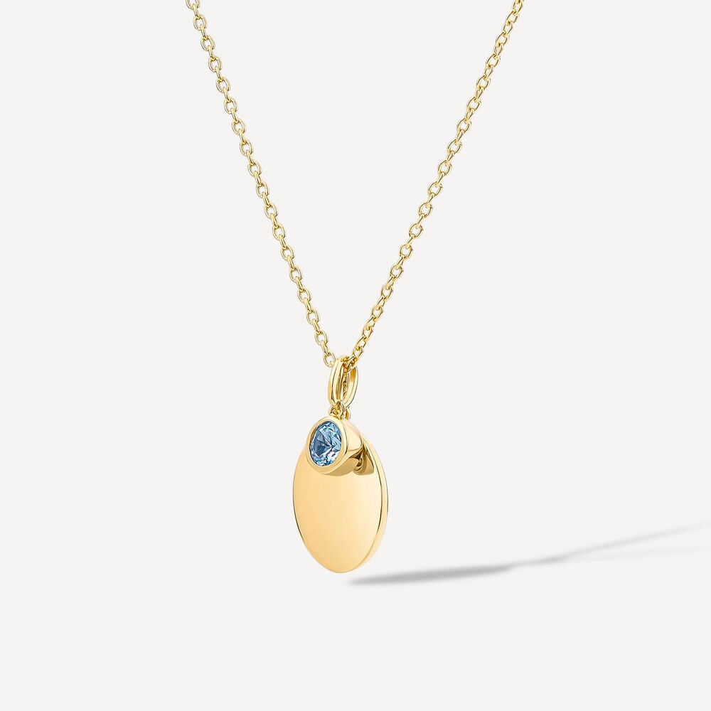 Yellow Gold Plated Vermeil Sterling Silver March Birthstone Aquamarine Disc Pendant