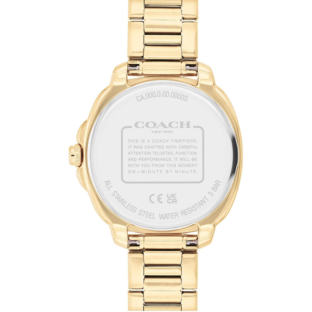 Coach Kitt 34mm Gold Dial Crystal Bezel Gold Tone Steel Bracelet Watch