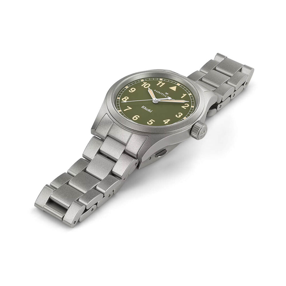 Hamilton Khaki Fields Quartz 38mm Green Dial Steel Bracelet Watch image number 2
