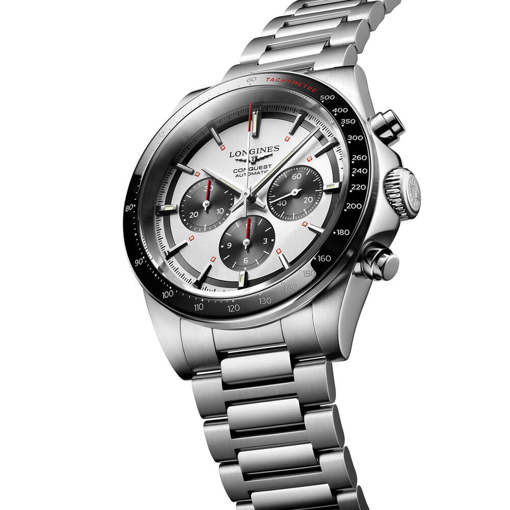 Longines Conquest 2023 42mm Silver Matt Dial Ceramic Case Stainless Steel Bracelet Watch image number 1