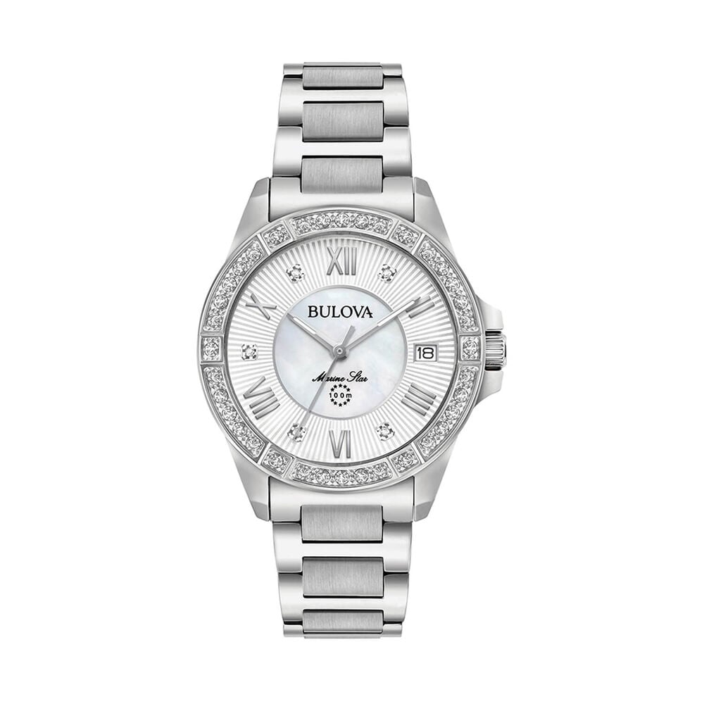 Bulova Marine Star Diamond 32mm White Dial Steel Bracelet Watch image number 0