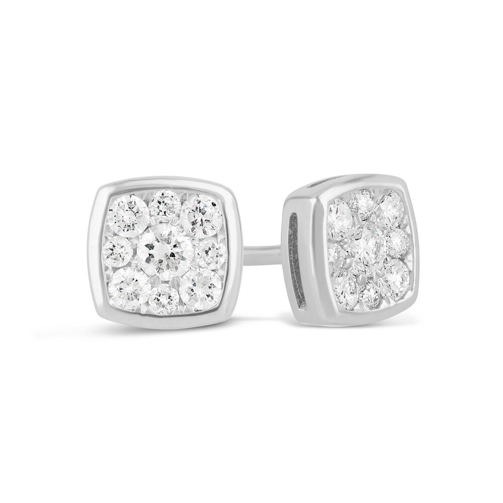 9ct White Gold Square Cluster Rubover 0.25ct Diamond Stud Earrings image number 0