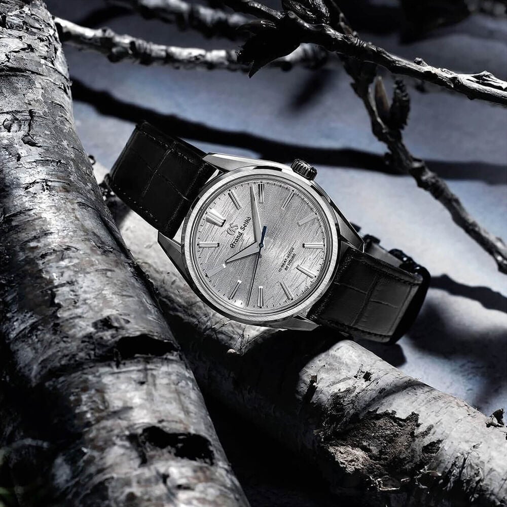 Grand Seiko Evolution 9 'Birch Bark' Titanium Hi-Beat 38.6mm Silver Dial Leather Strap Watch
