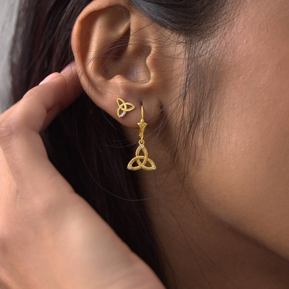 9ct Yellow Gold Cubic Zirconia Trinity Knot Stud Earrings image number 2