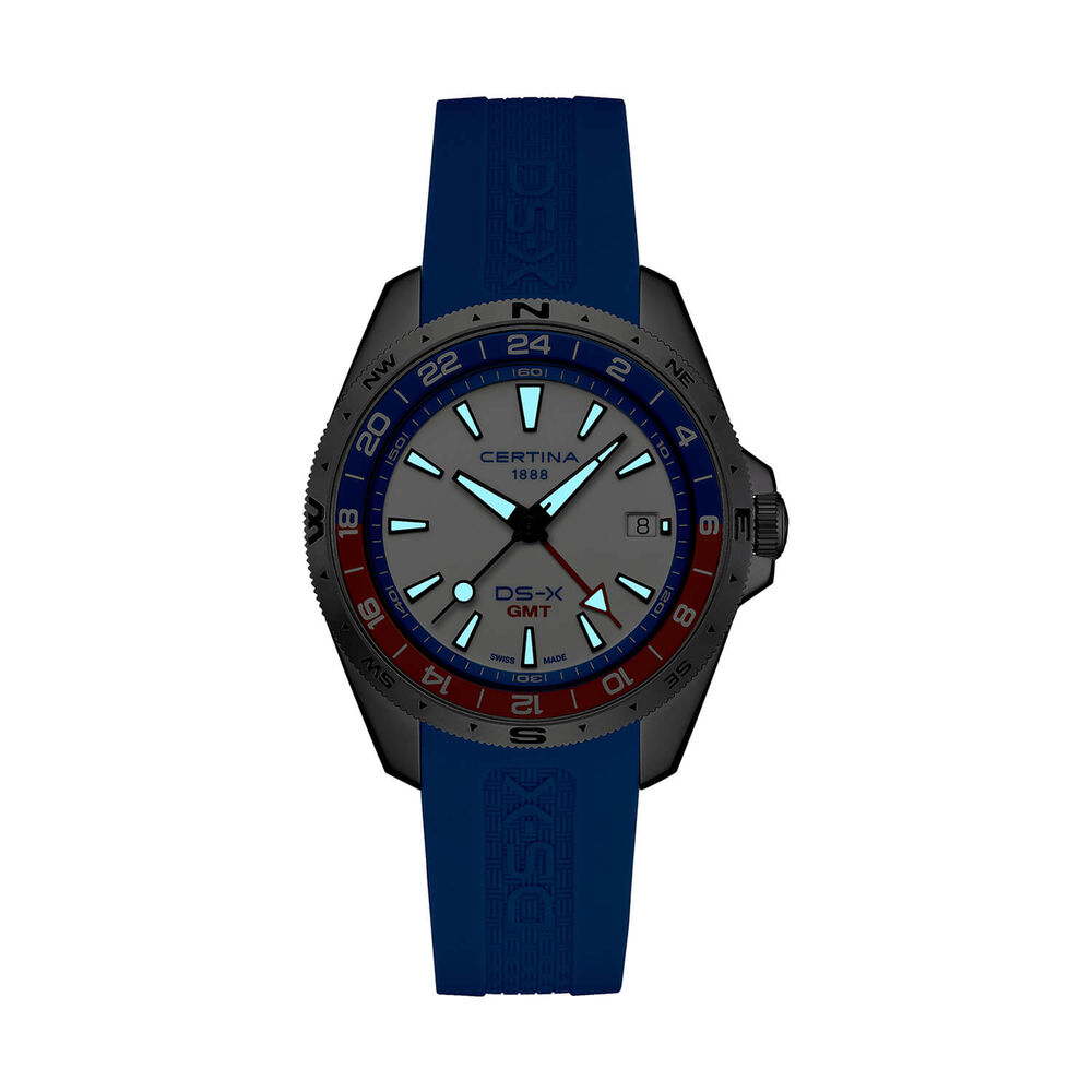 Certina DS-X GMT 41mm White Dial Turqoise Blue Rubber Strap Watch image number 7