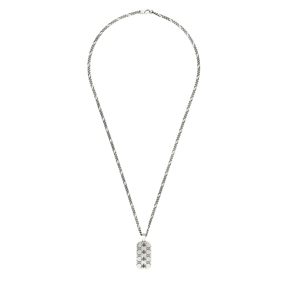 Gucci Signature Silver Interlocking Bee-Motif Tag Necklace