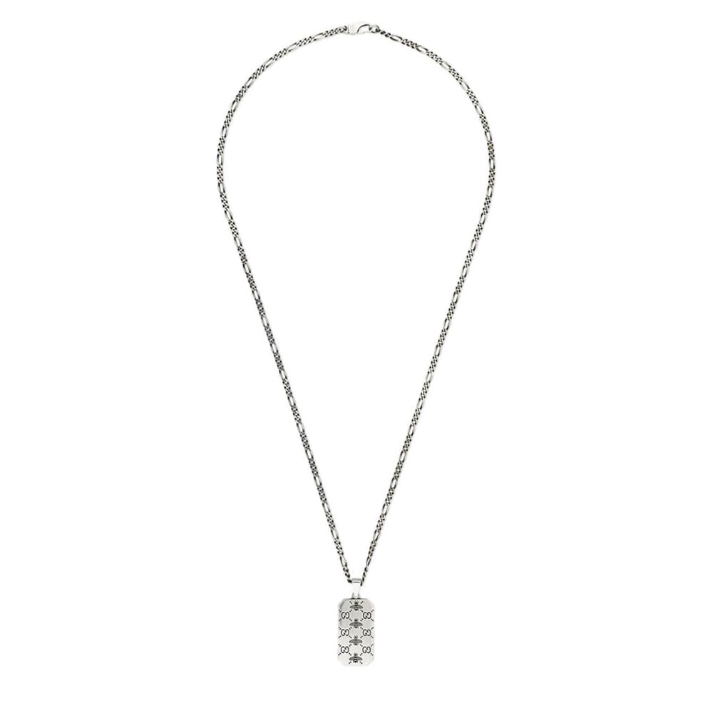 Gucci Signature Silver Interlocking Bee-Motif Tag Necklace image number 0