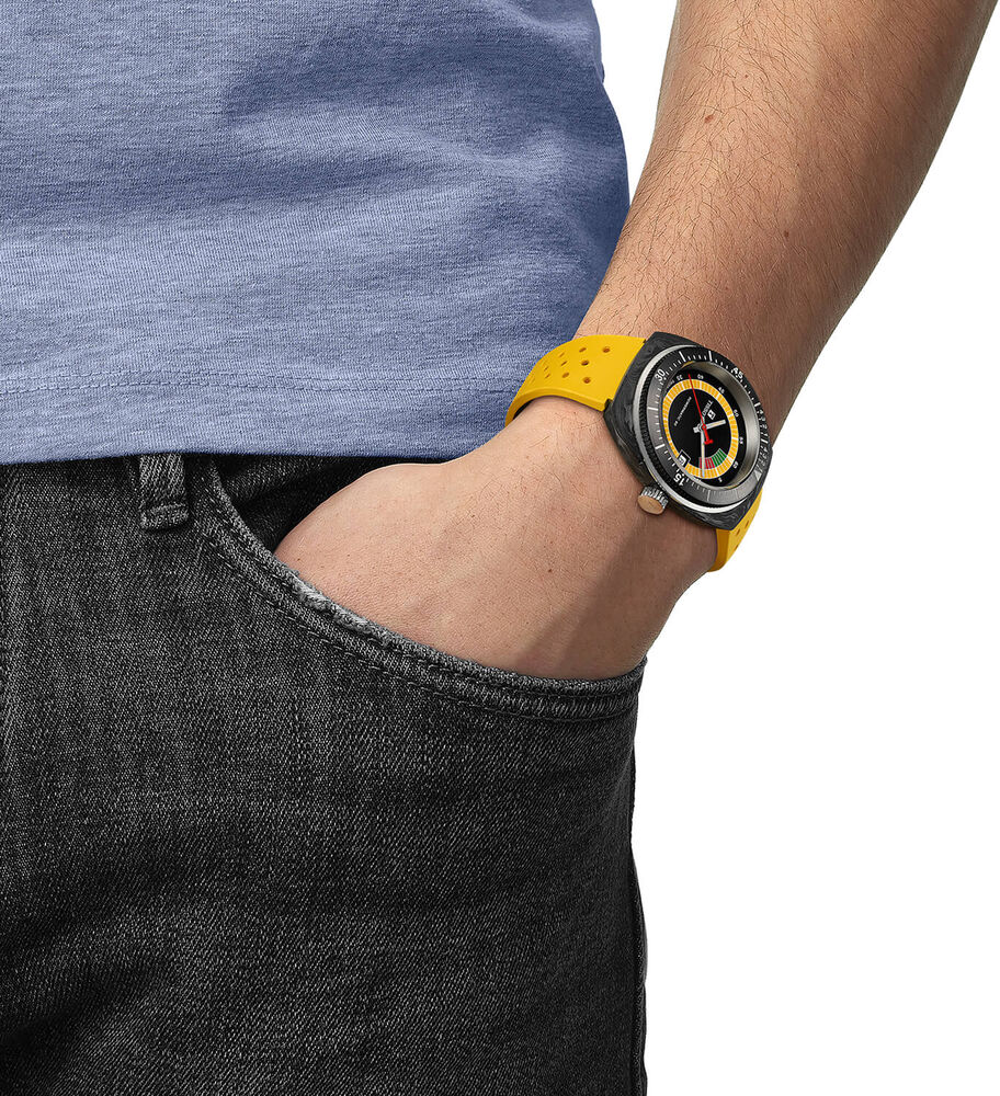 Tissot Sideral S Powermatic 80 41mm Yellow Detail Carbon Case Yellow Rubber Strap Watch image number 3