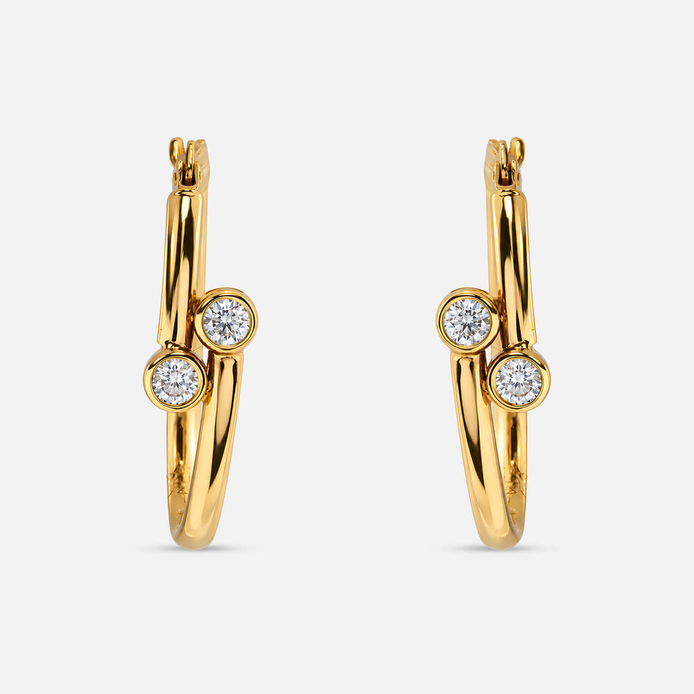 9ct Yellow Gold Cubic Zirconia Bezel Set Twist Hoop Earrings