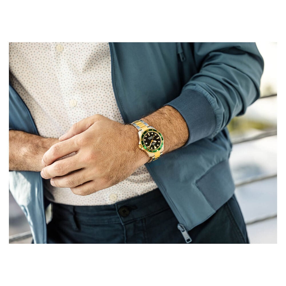 Certina DS Action Diver 38mm Dial Green Bezel Yellow Gold & Steel Bracelet Watch image number 7