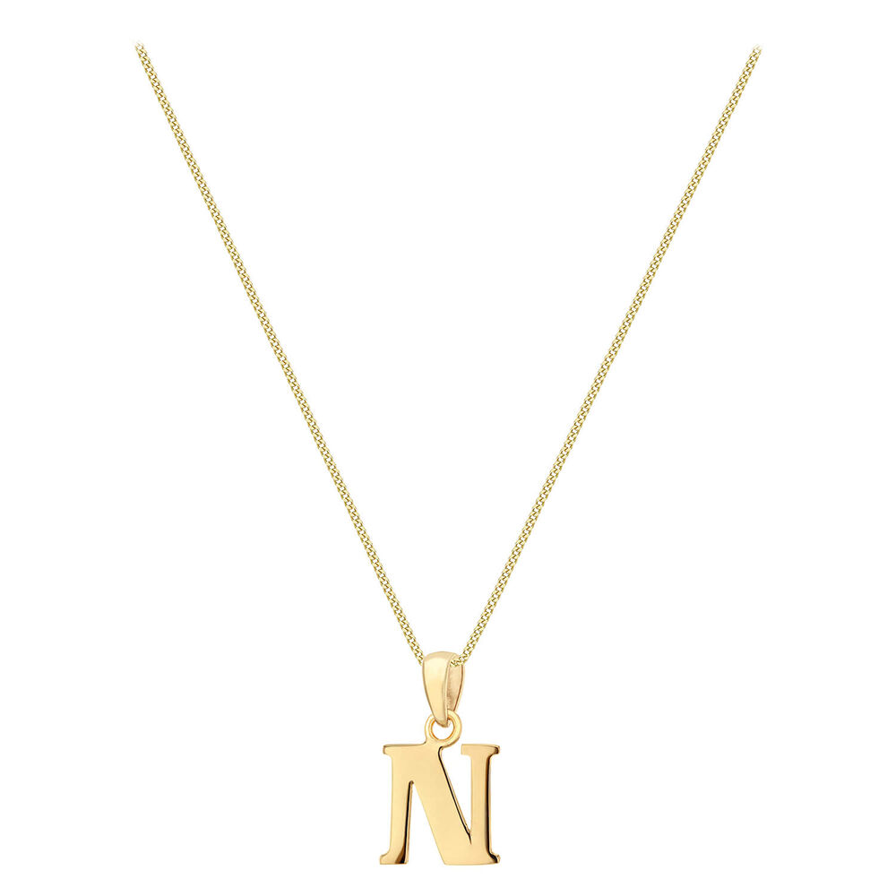 9ct Yellow Gold Plain Initial N Pendant  (Chain Included) image number 1