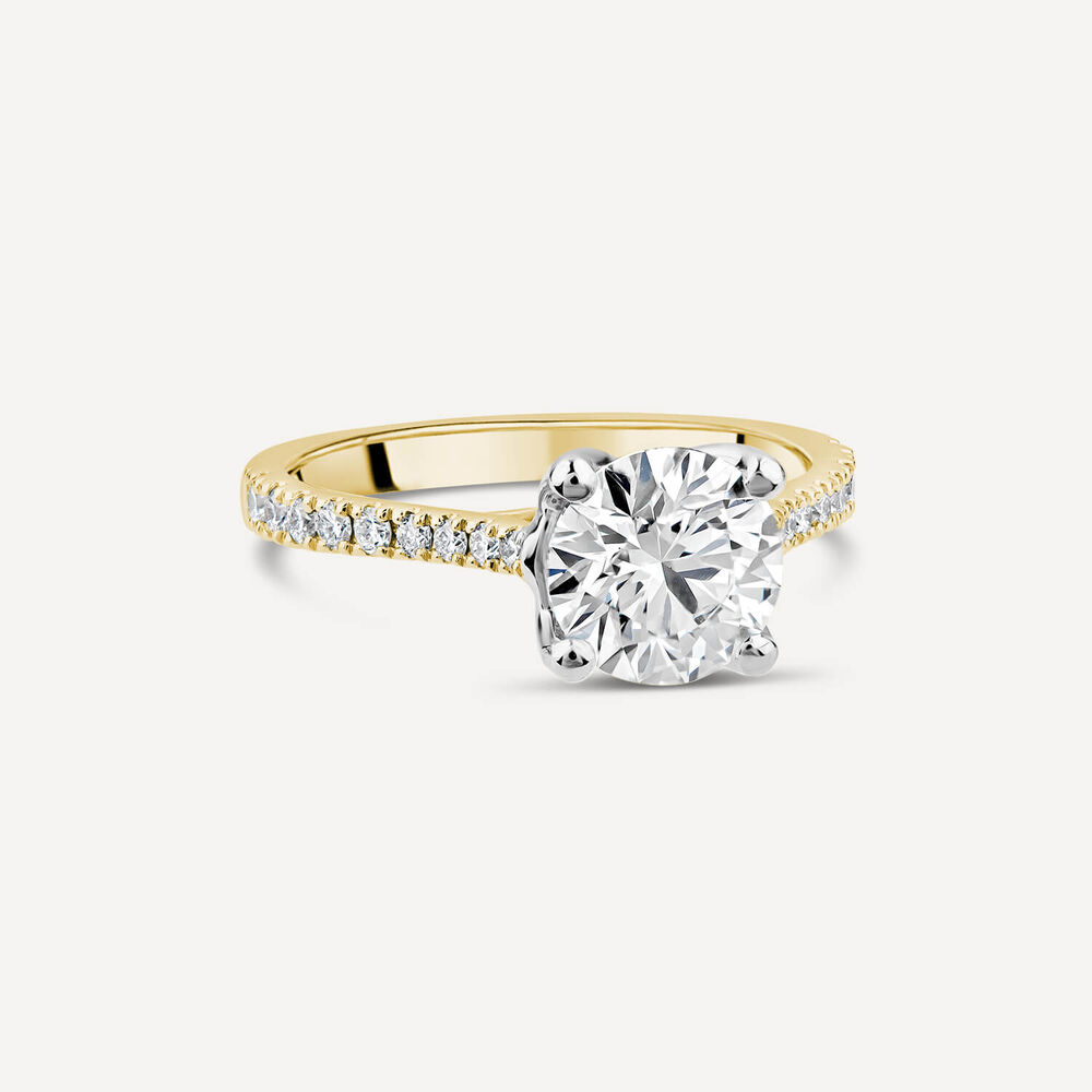 Born Yellow Gold Lab Grown 1.70ct Round Brilliant Solitaire & Diamond Sides Ring image number 2