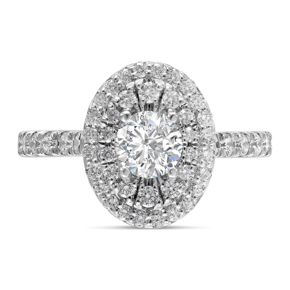 Northern Star 1.10ct Round Diamond 18ct White Gold Oval Halo Diamond Set Shoulders Ring image number 2