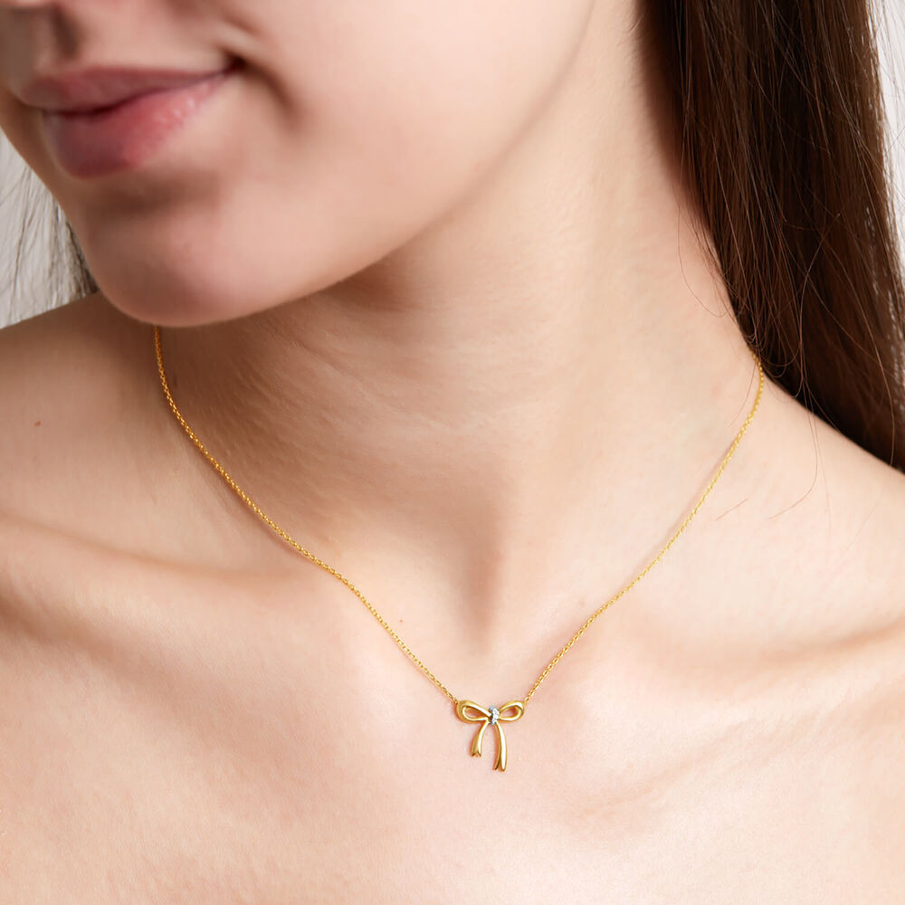 9ct Yellow Gold Diamond Bow Necklet image number 8
