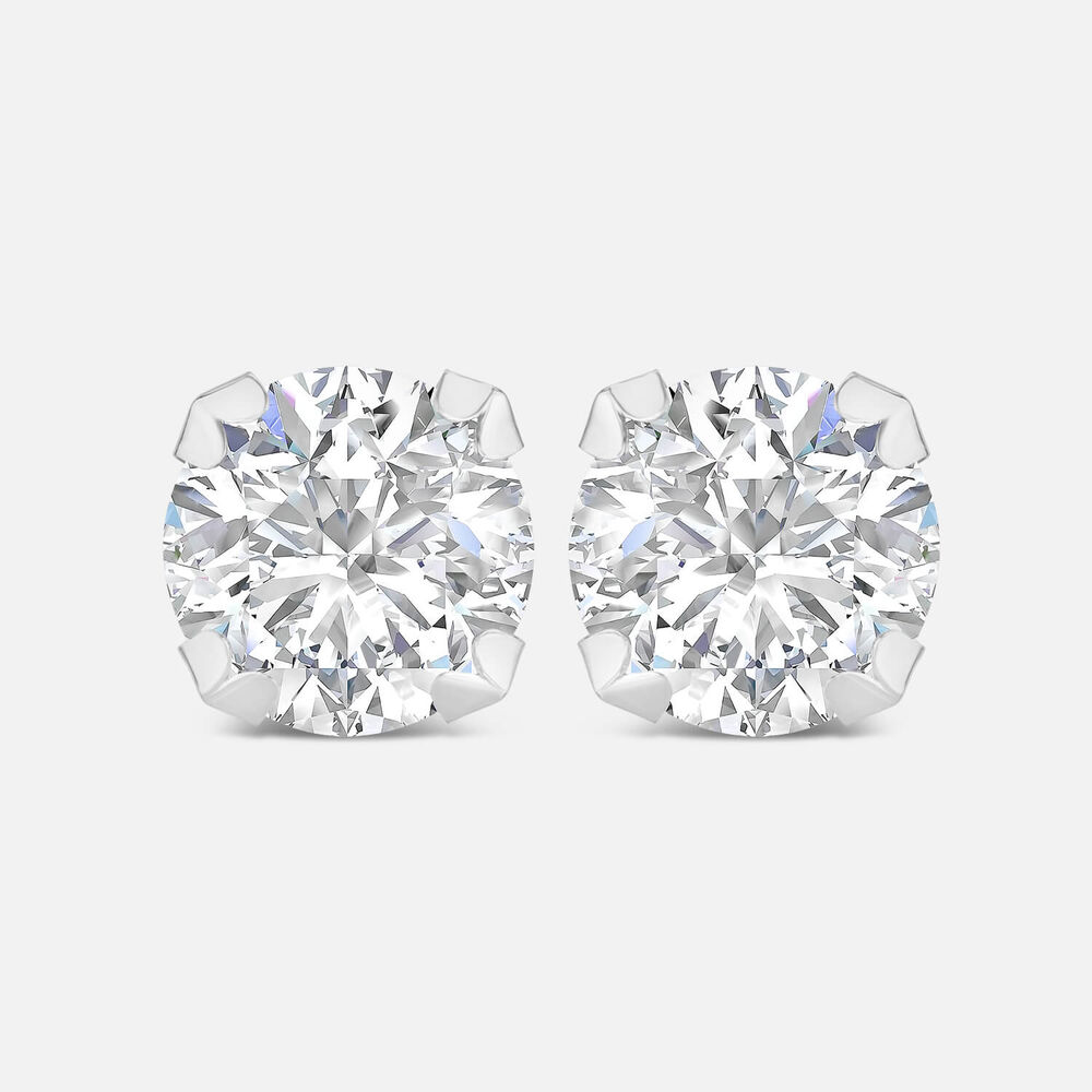 9ct White Gold 8MM Four Claw Cubic Zirconia Stud Earrings