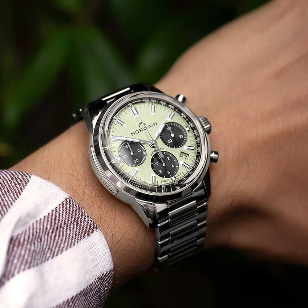 NORQAIN Freedom 60 Chronograph 40mm Pistachio Dial Stainless Steel Bracelet Watch image number 2