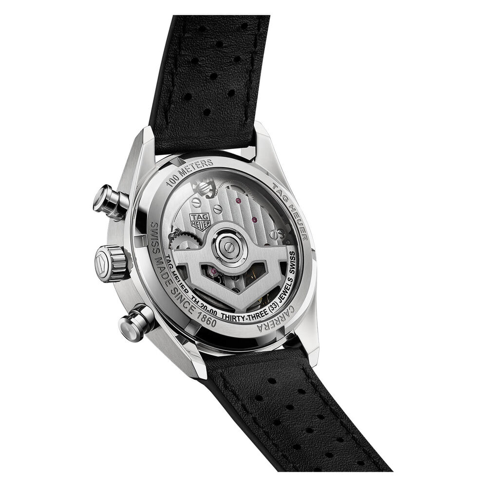 TAG Heuer Carrera Chronograph 39mm Black Dial Leather Strap Watch image number 5