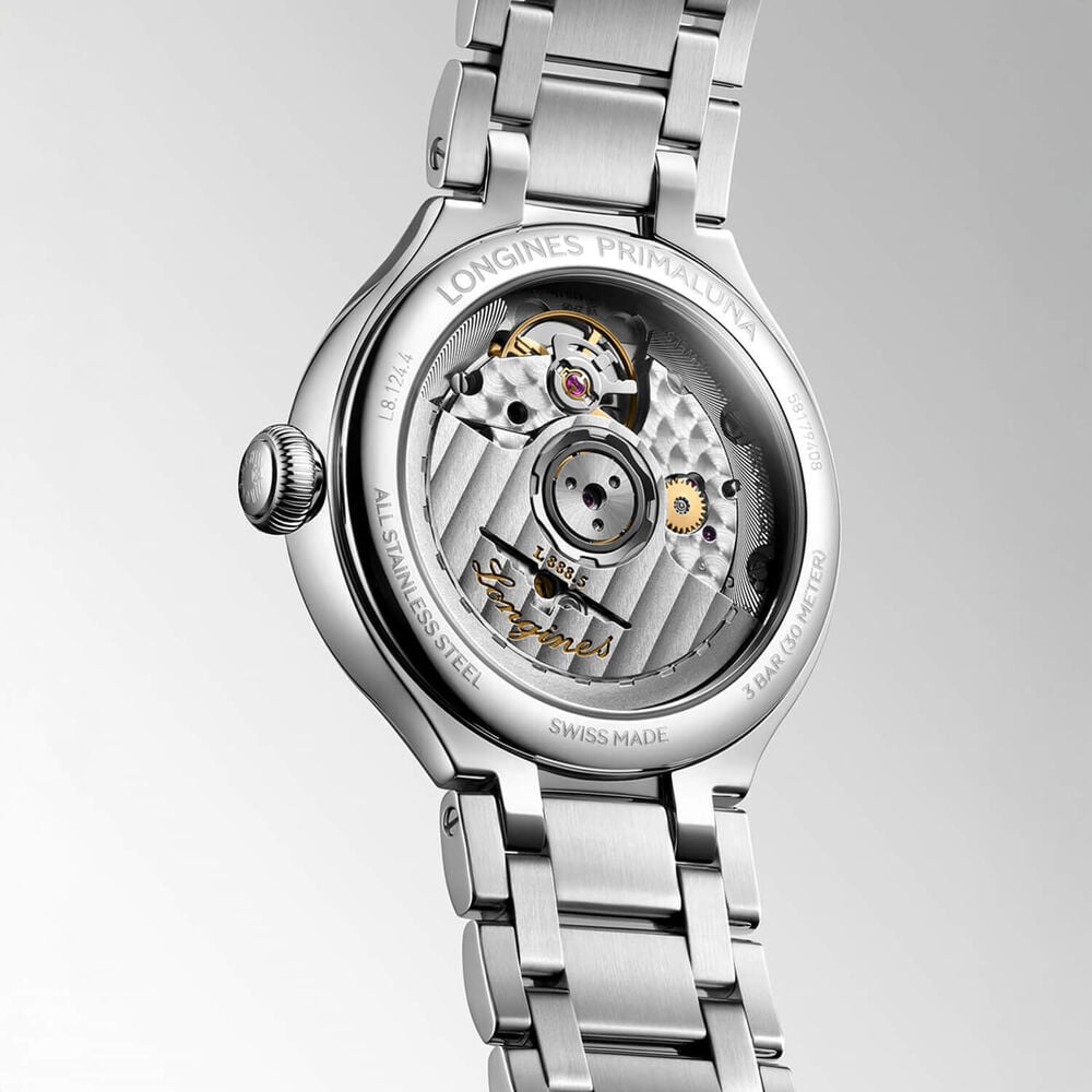 Longines Elegance Primaluna 34mm Mother of Pearl Dial Diamond Dots Steel Bracelet Watch image number 5