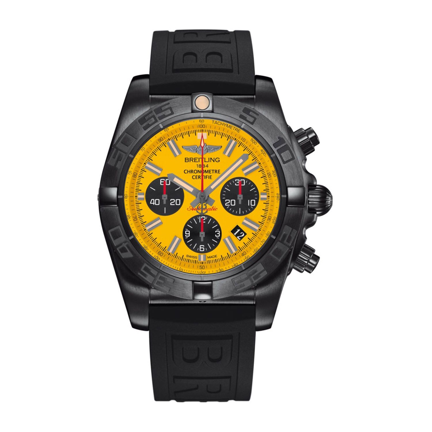 Pre Owned Breitling Chronomat 44mm Yellow Dial Black Rubber Strap Watch