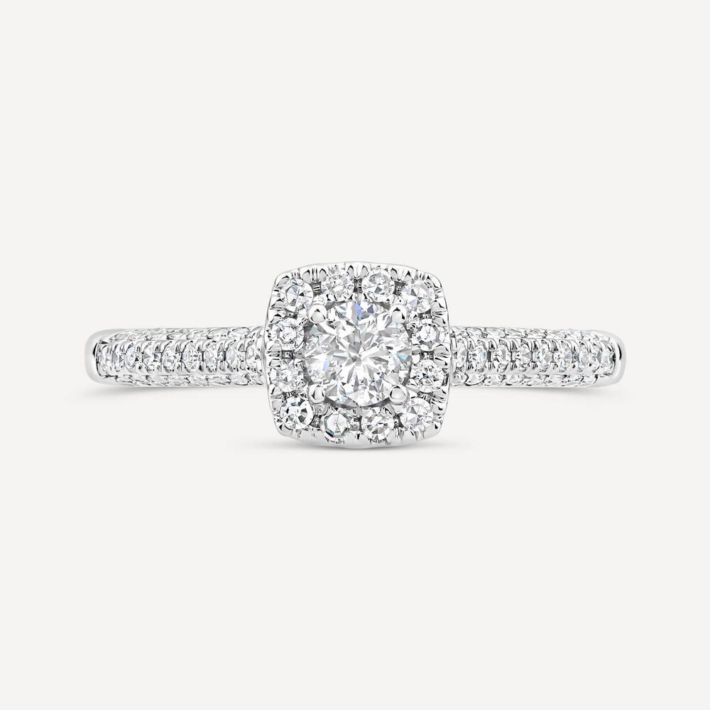 18ct White Gold 0.50ct Round Brilliant Centre Square Cluster & Shoulders Diamond Ring