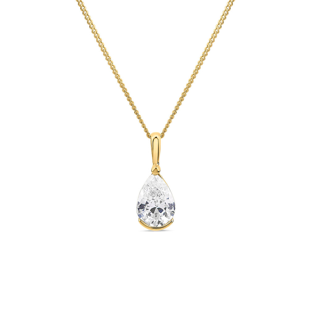 9ct Yellow Gold Cubic Zirconia Pear Shaped Pendant