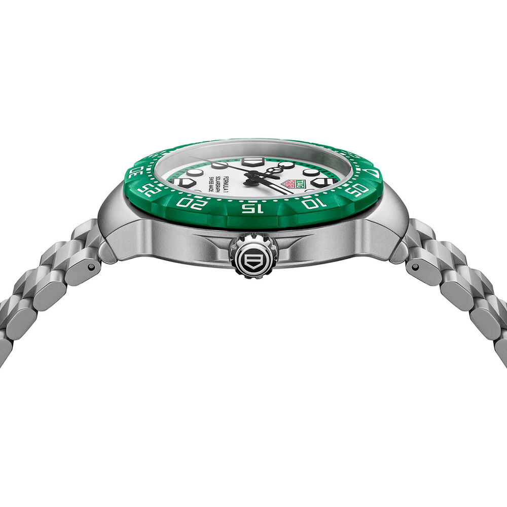 TAG Heuer Formula 1 Solargraph 38mm White Dial Green Bezel Steel Bracelet Watch image number 3