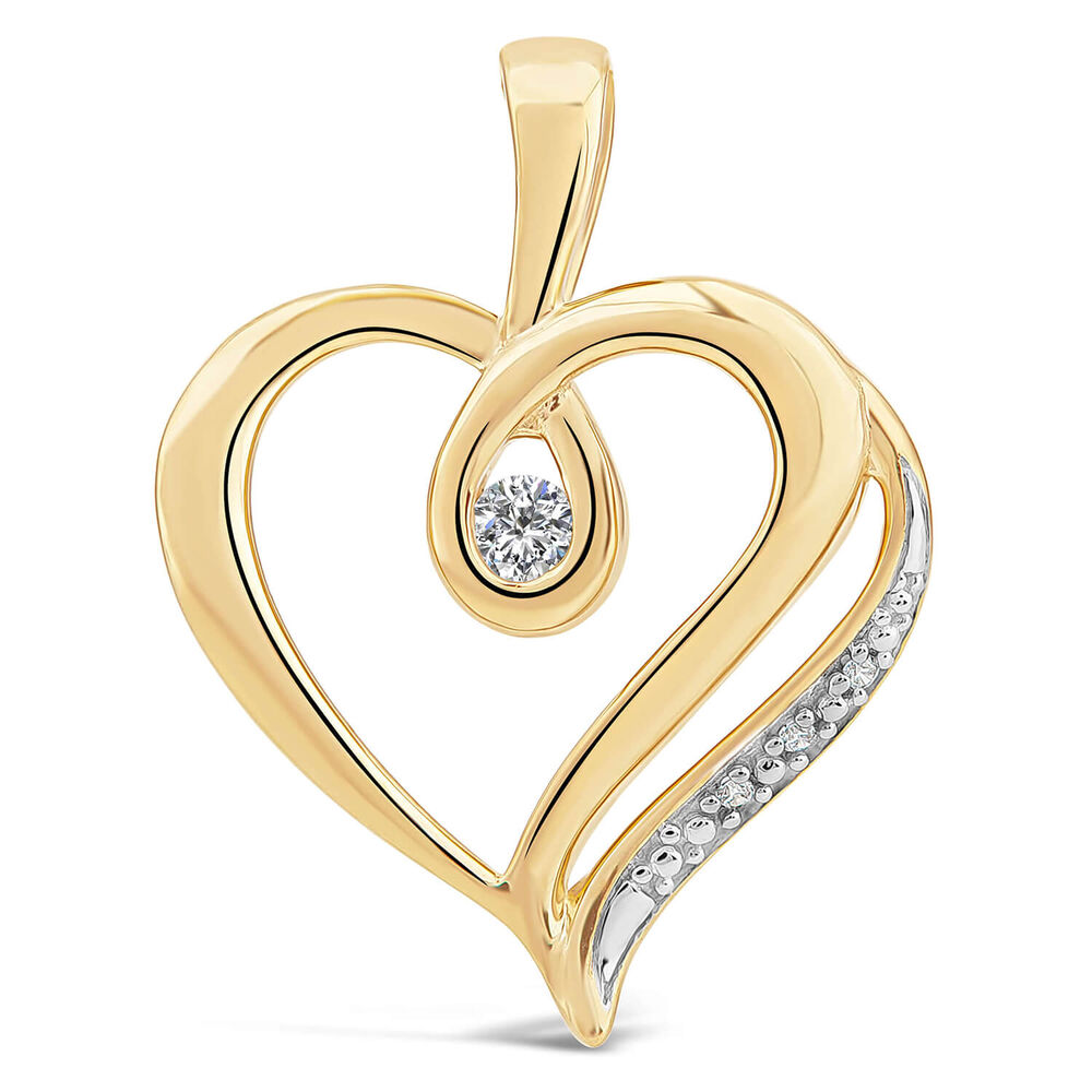 9ct Gold Cubic Zirconia Open Heart Pendant (Chain Included) image number 0