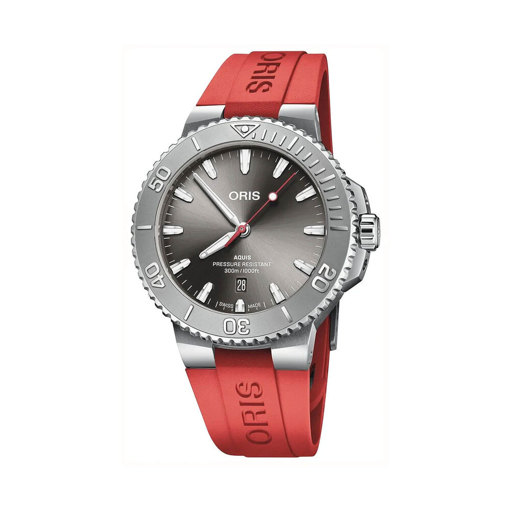 Oris Aquis Date Relief 43.5mm Grey Dial Red Rubber Strap Watch image number 0