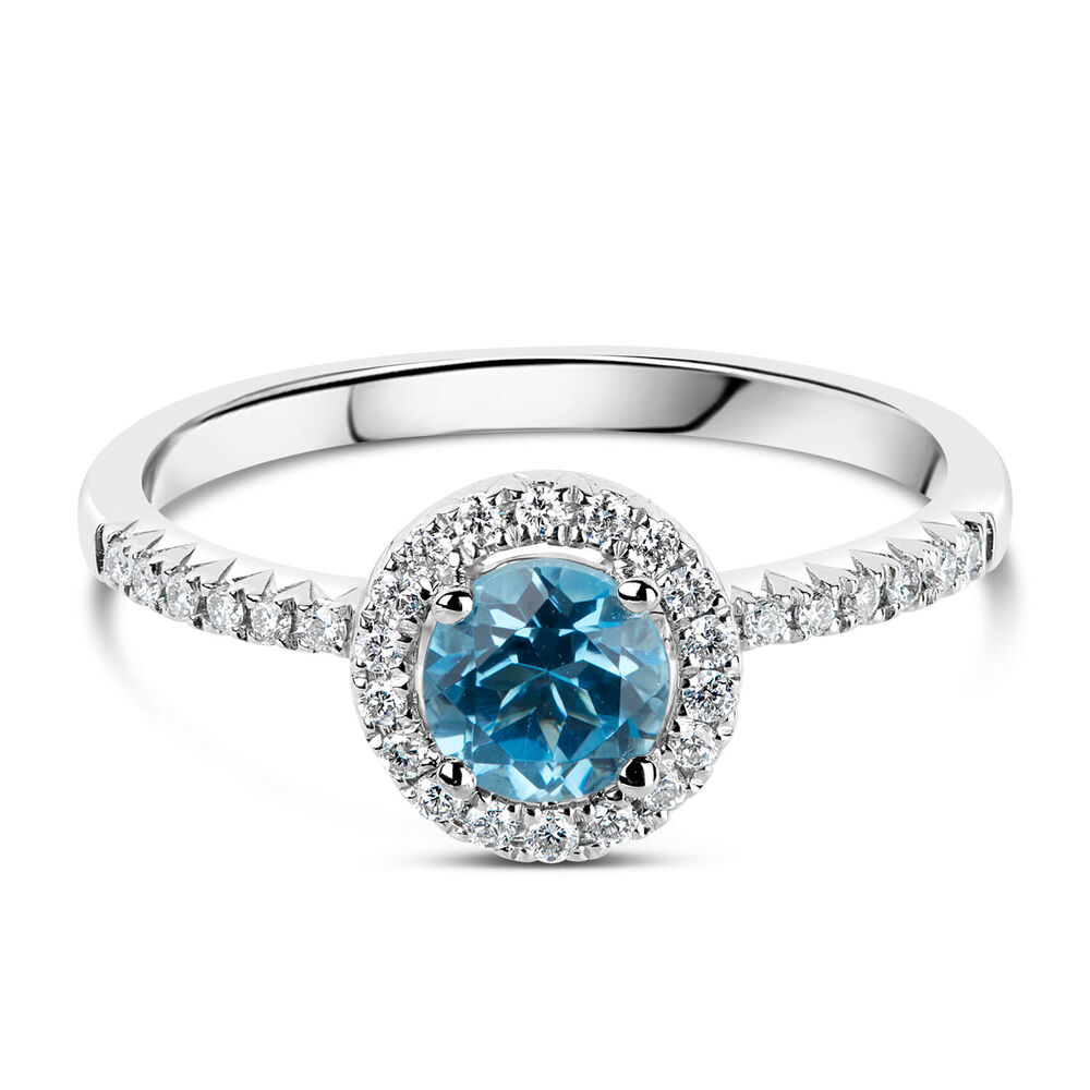 9ct White Gold 0.15ct Diamond and Blue Topaz Halo Ring image number 4