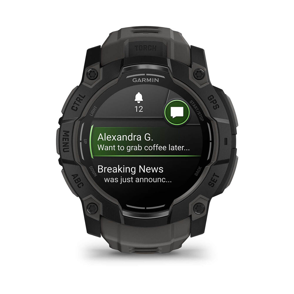 Garmin Instinct 3 AMOLED 50mm Black Bezel Charcoal Silicon Strap Watch image number 6