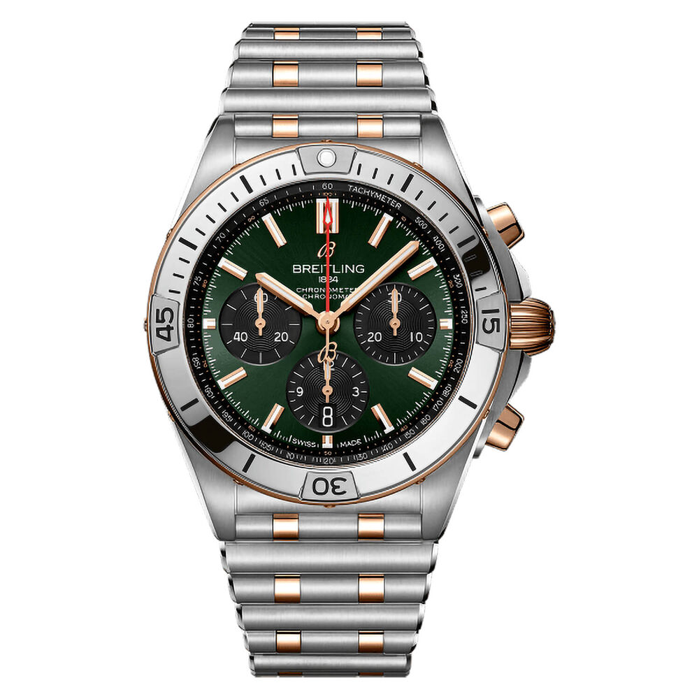 Breitling Chronomat B01 42mm Green Dial Steel & 18k Red Gold Case Bracelet Watch image number 0