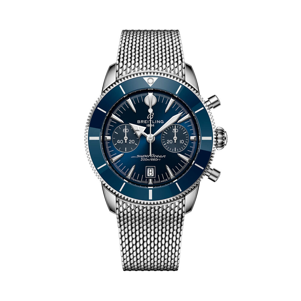 Breitling Superocean Heritage B01 Chronograph 42mm Blue Dial Mesh Steel Bracelet Watch image number 0