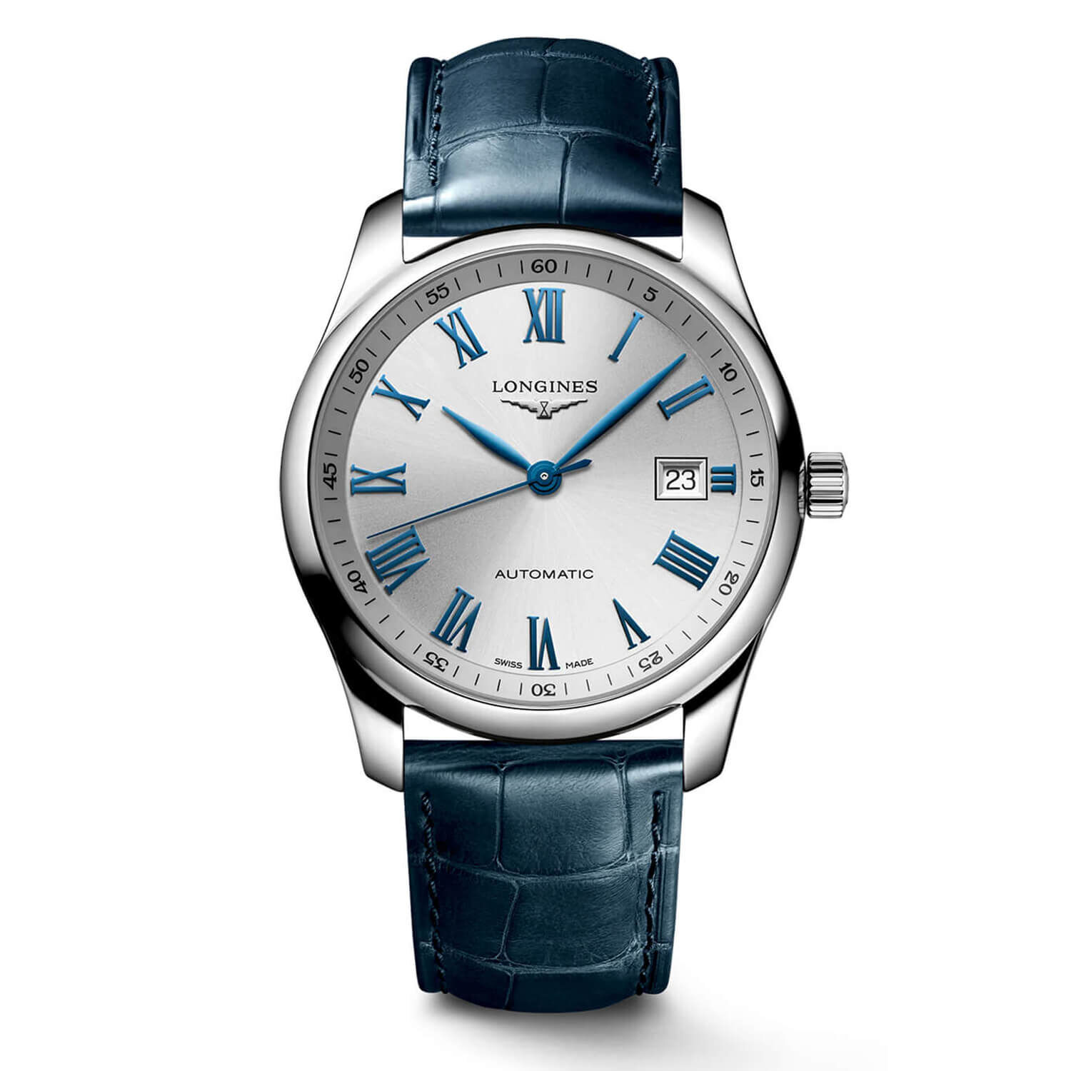 Longines Master 40mm White Dial Blue Strap Watch