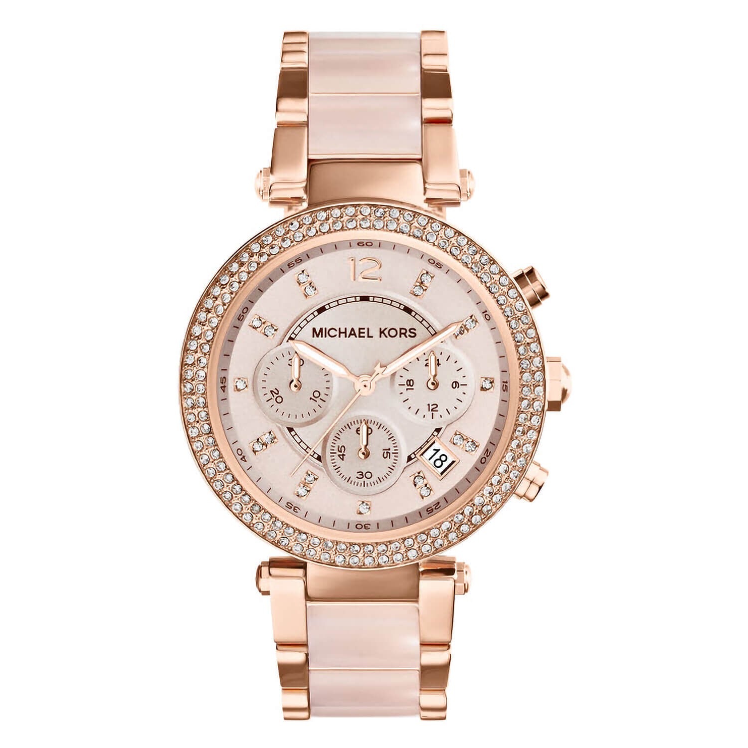 Michael Kors Parker Rose Chronograph Cubic Zirconia Rose Pink Bracelet