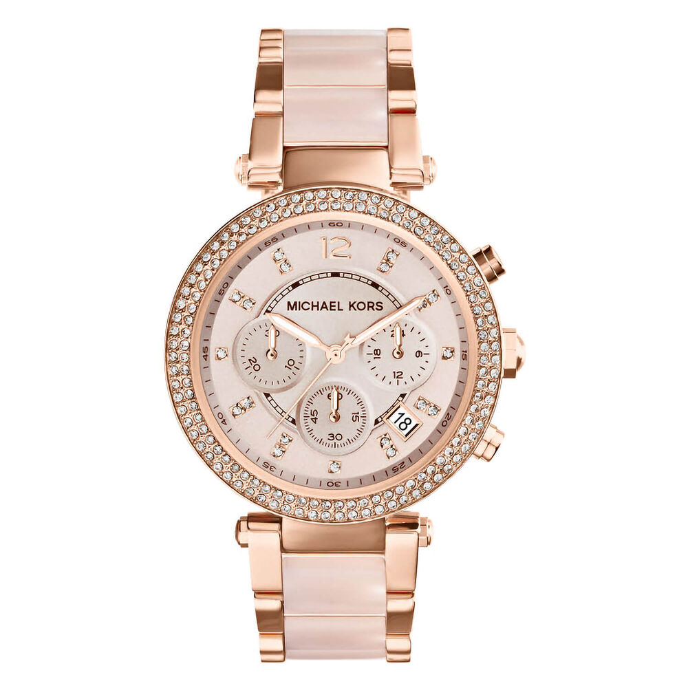 Michael Kors Parker Rose Chronograph Cubic Zirconia Rose Pink Bracelet