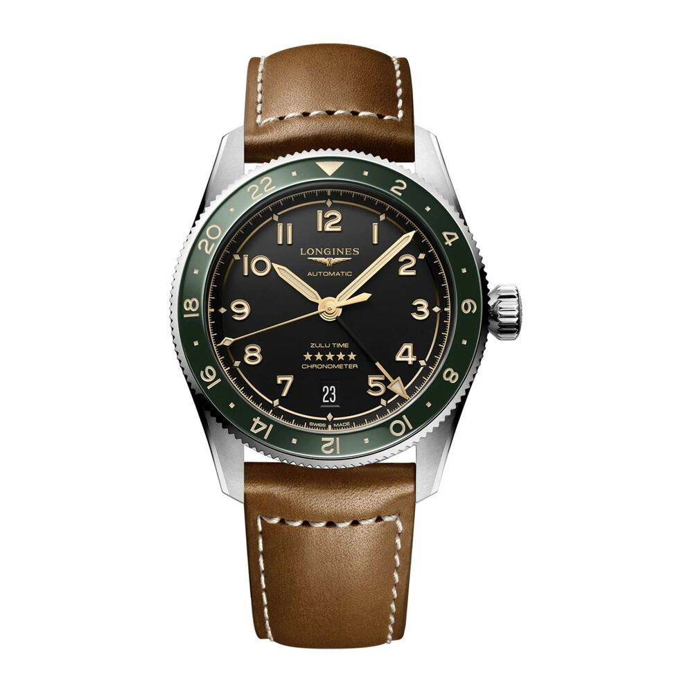 Longines Spirit 39mm Black Dial Stainless Steel & Ceramic Case Leather Strap Watch image number 0
