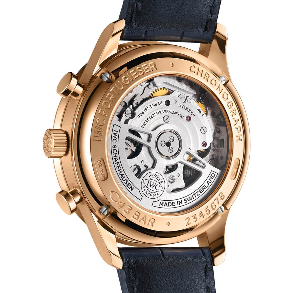 IWC Schaffhausen Portugieser Chronograph 42mm Blue Dial 18ct 5N Gold Case Leather Watch image number 4