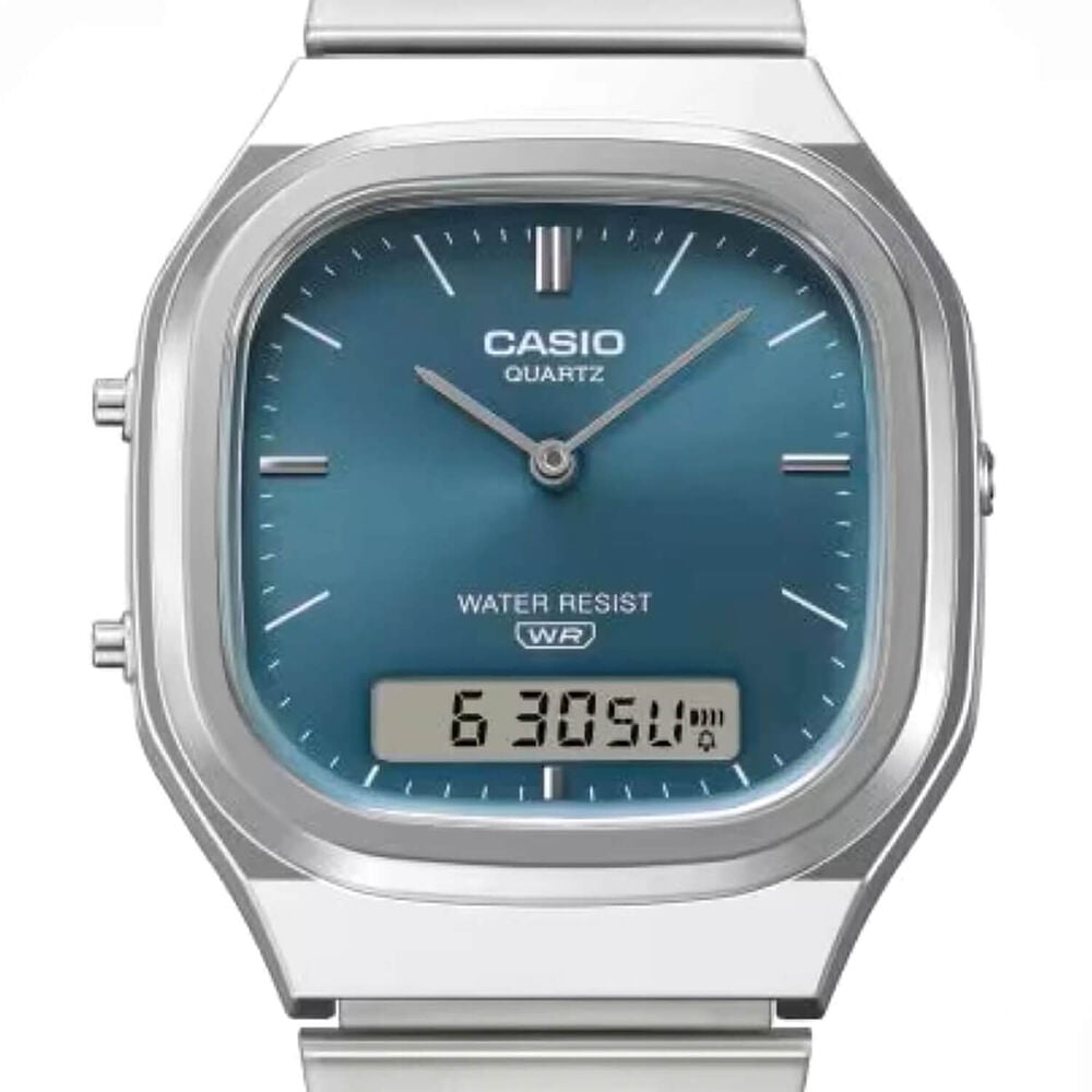 Casio Vintage Blue Dial Dual Display Stainless Steel Bracelet Watch
