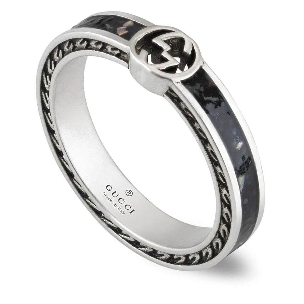 Gucci Interlocking Sterling Silver Enamel Intelocking Detail Ring (UK Size L)