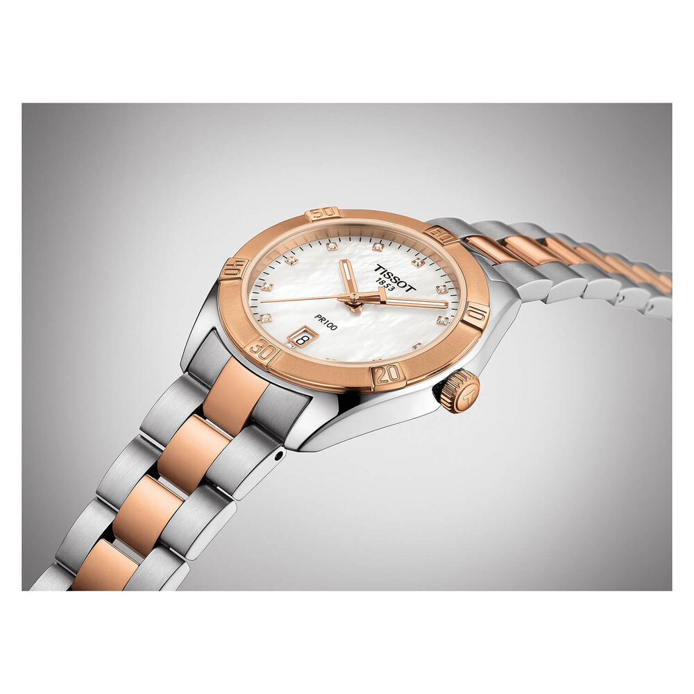 Tissot PR100 Diamond and Pearl Dial Steel Bracelet Ladies' Watch image number 3