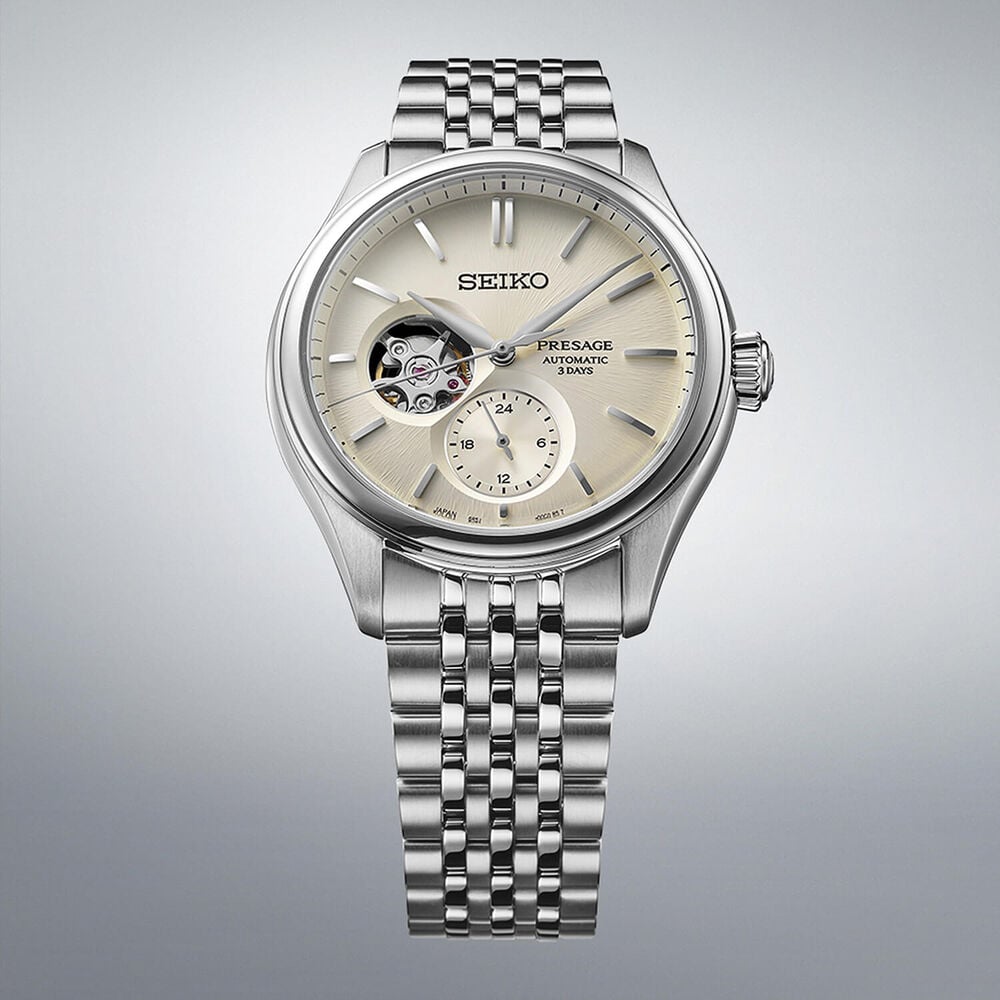 Seiko Presage Shiro-Iro 40.2mm Open Heart White Dial Stainless Steel Bracelet Watch