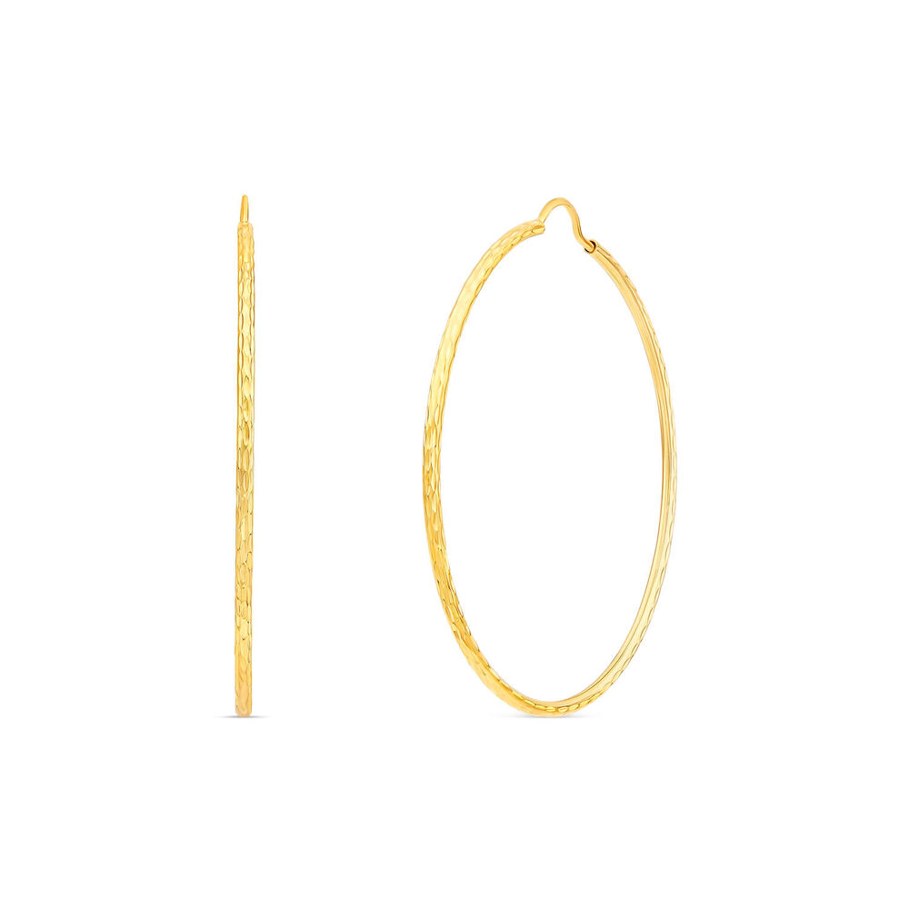 9ct Yellow Gold Diamond Cut 40mm Hoop Earrings image number 0