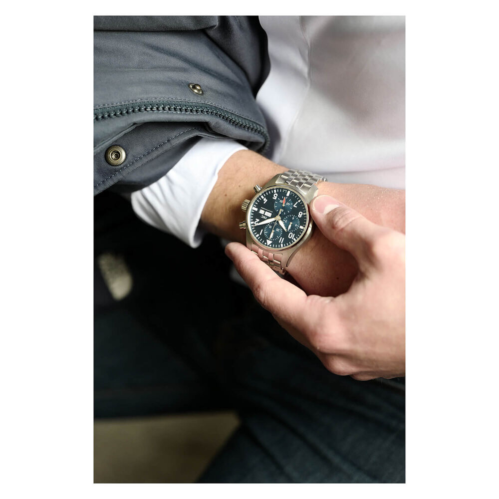 IWC Schaffhausen Pilot 41mm Chrono Blue Dial Steel Case Bracelet Watch image number 7