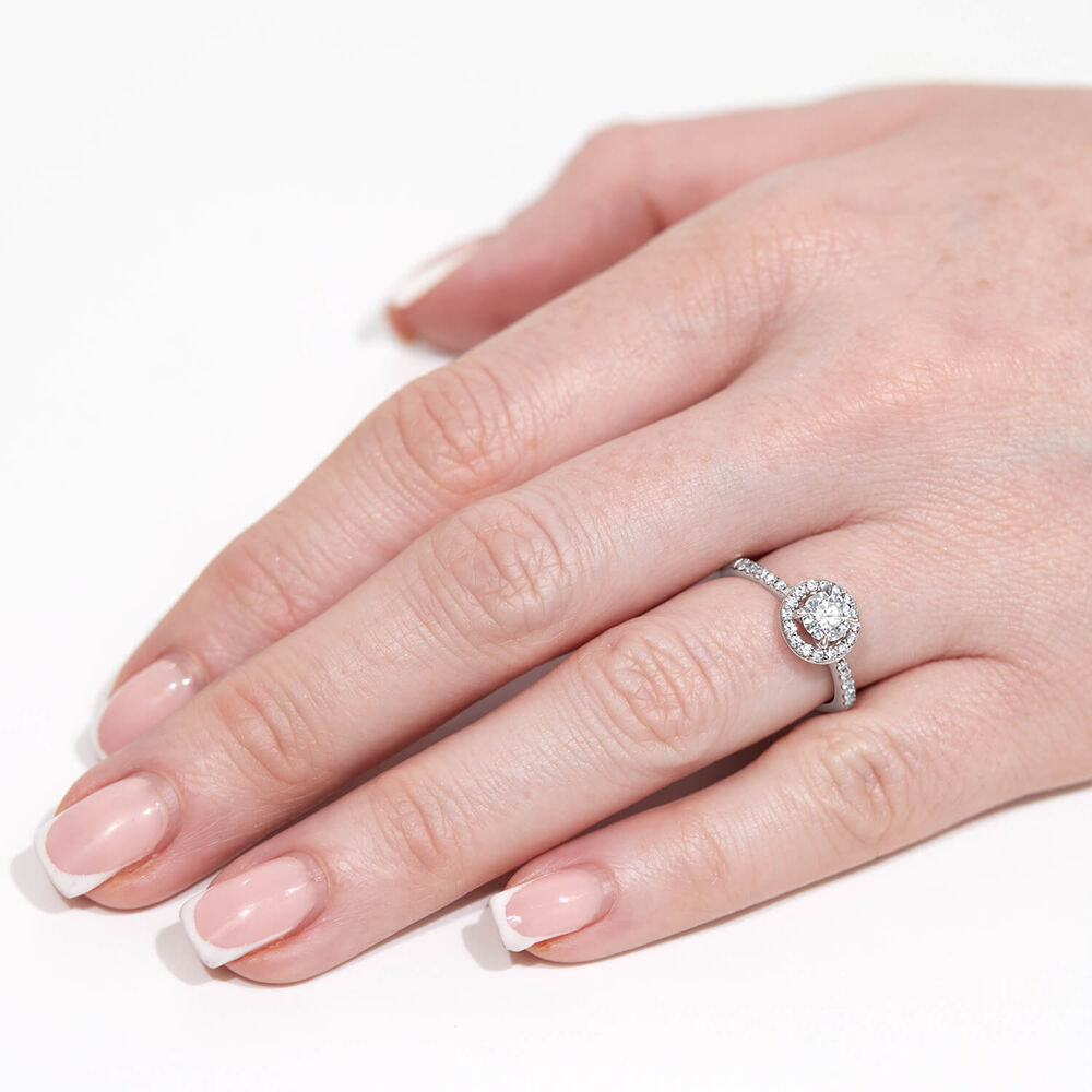 Platinum 0.57ct Round Diamond Halo & Shoulders Ring
