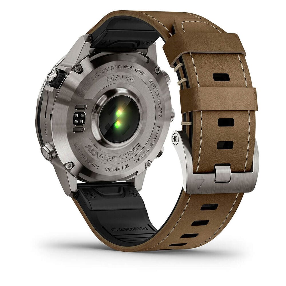 Garmin MARQ® Adventurer (Gen 2) 46mm Titanium Case Brown Hybrid Strap Watch image number 6