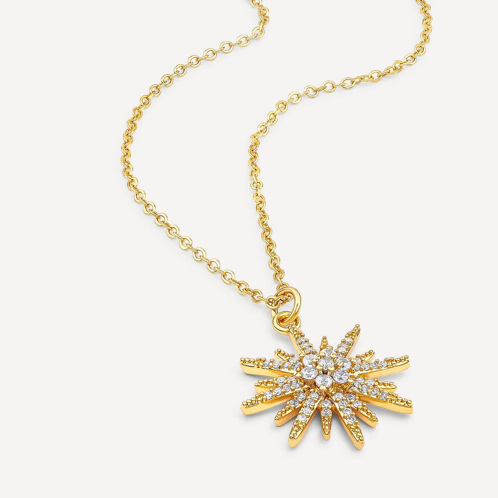 Yellow Gold Plated Sterling Silver Cubic Zirconia Starburst Pendant