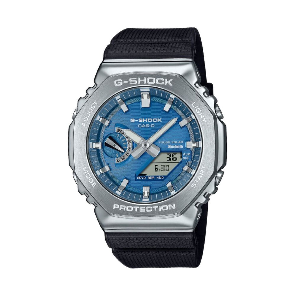 G-SHOCK Metal Covered 49.3mm Ice Blue Dial Black Resin Strap Watch image number 0