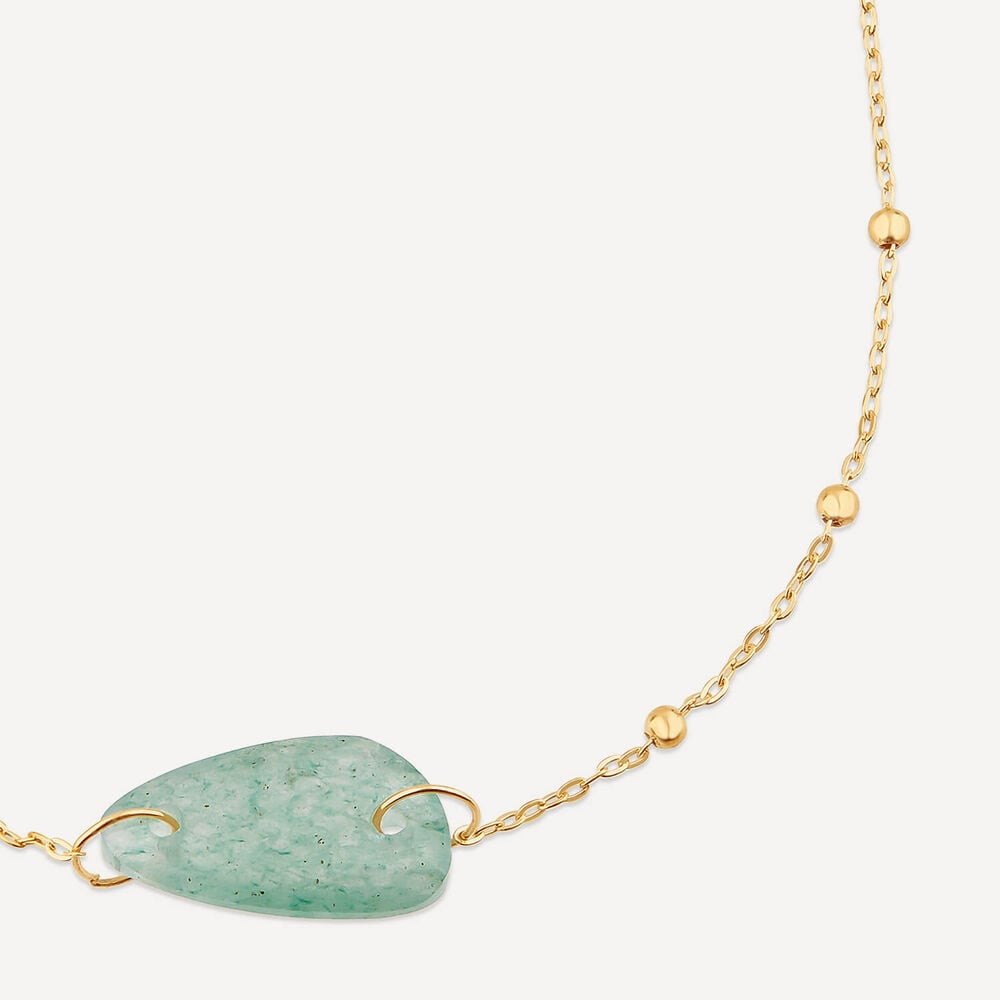 9ct Yellow Gold Aventurine Verde Green Pebble Beaded Bracelet image number 1