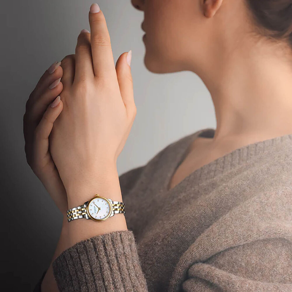 Raymond Weil Toccata Classic 24mm MOP Dial Diamond Dots Gold PVD Steel Bracelet Watch